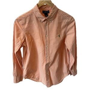 Ralph Lauren Boys Size LARGE 14-16 Orange Gingham Button Down Polo Pony Shirt